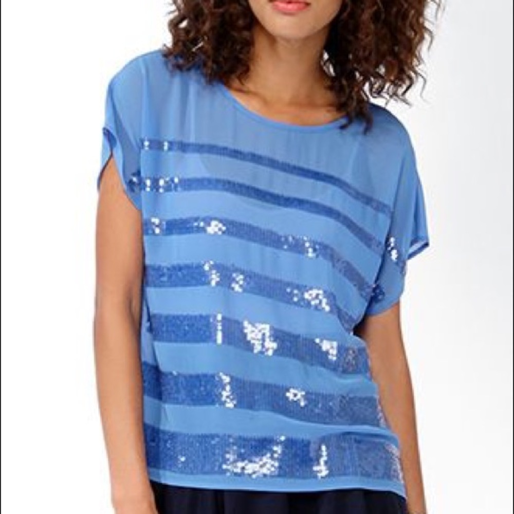 Forever 21 Sequined Stripe Top (Blue)